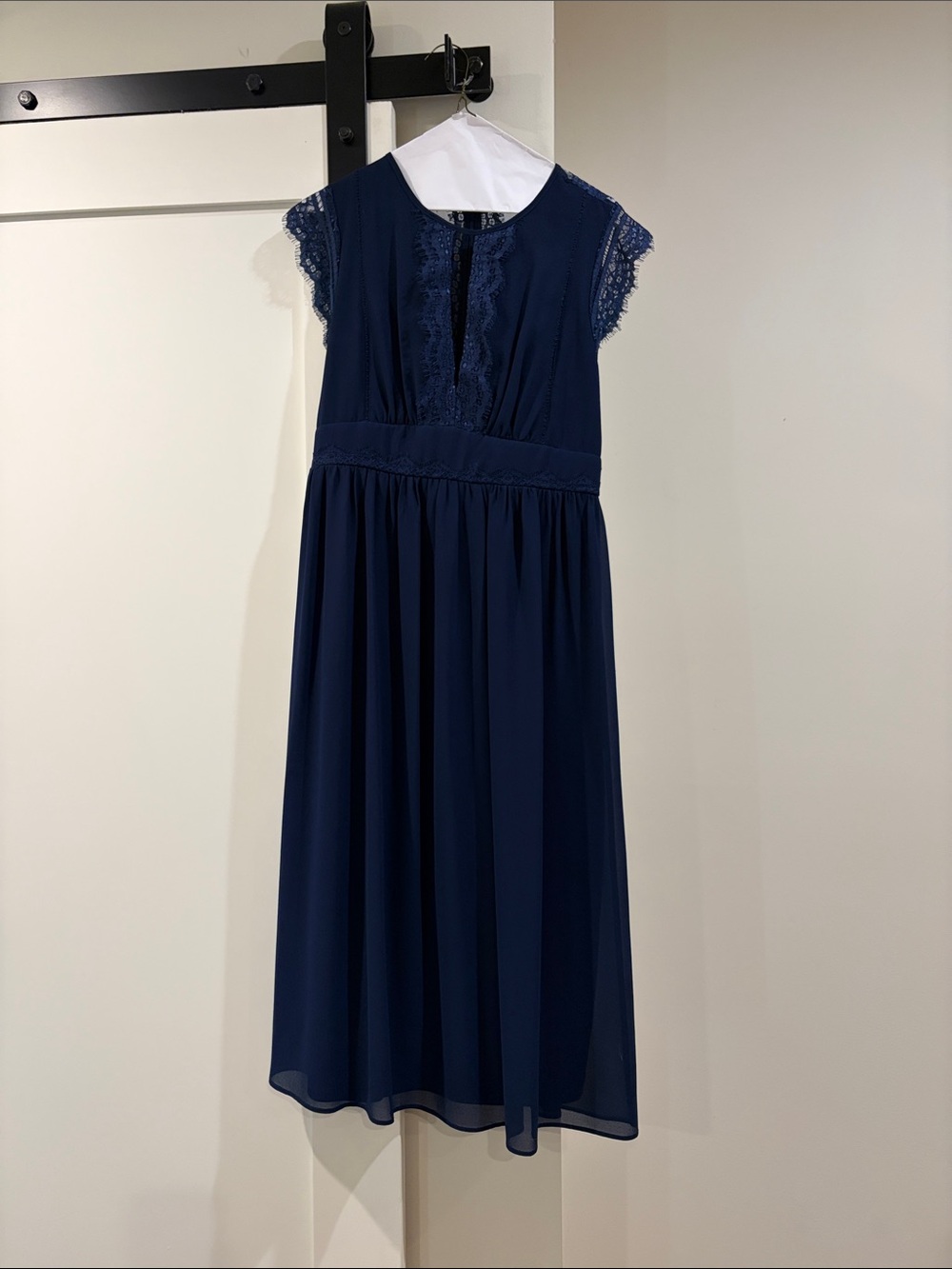 Girls Navy Lace-Trim Chiffon Dress
